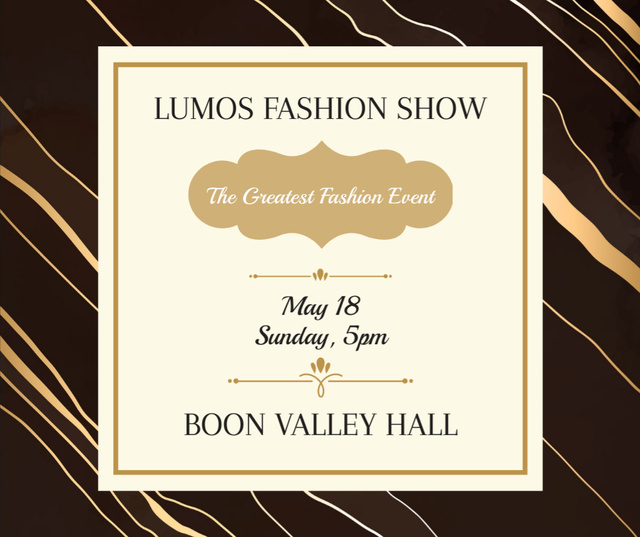Ontwerpsjabloon van Facebook van Fashion Show invitation Golden Art Deco pattern