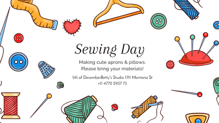Sewing day event with needlework tools FB event cover Modelo de Design