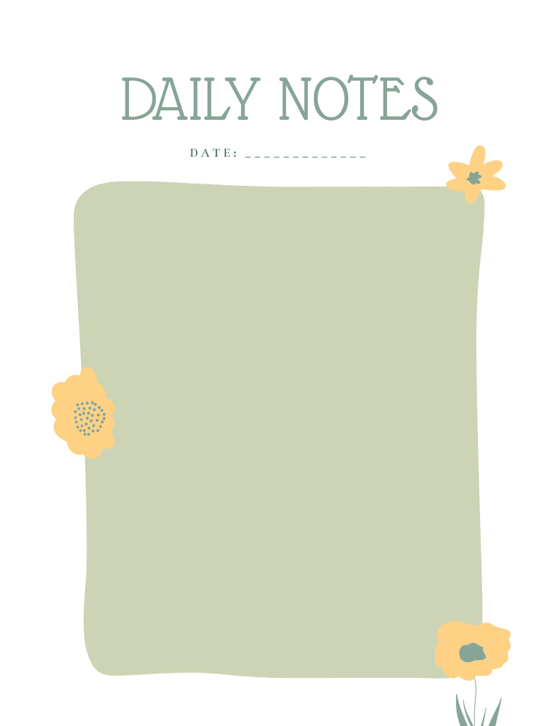 Daily Planner with Yellow Doodle Flowers Notepad 107x139mm Design Template