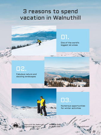 Mountains Resort Invitation with Snowboarder on Snowy Hills Poster US Design Template