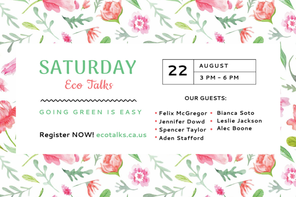 Saturday Eco Talks Invitation in Floral Frame Postcard 4x6in Tasarım Şablonu