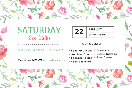 Saturday Eco Talks Invitation in Floral Frame Postcard 4x6in Design Template