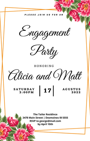 Engagement Announcement with Pink Flowers Invitation 4.6x7.2in Design Template
