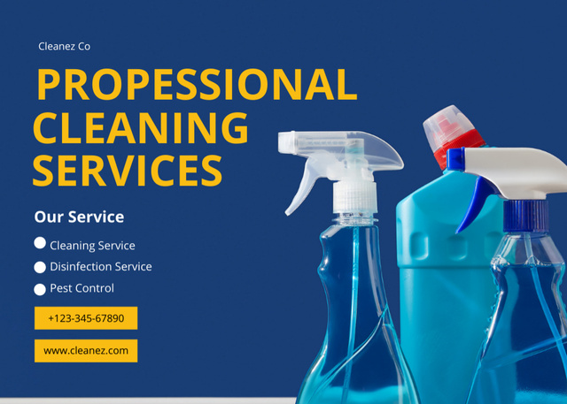 Efficient Cleaning Services Offer With Sprays Flyer 5x7in Horizontal Tasarım Şablonu