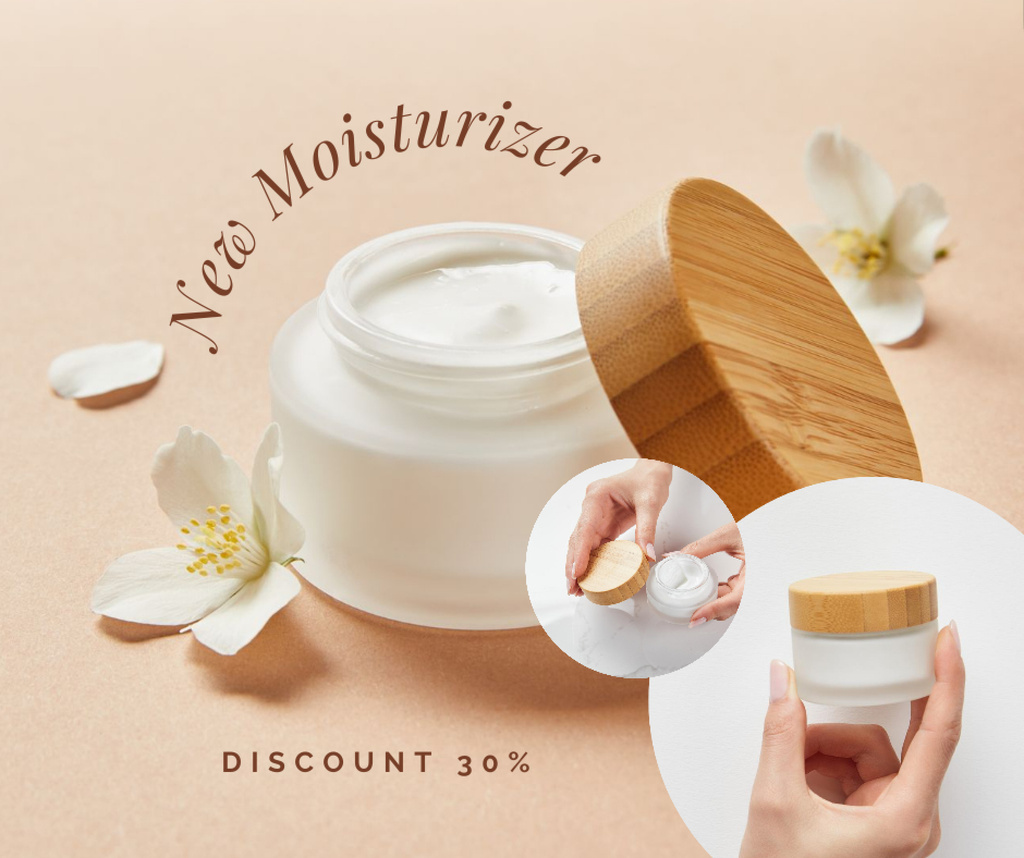 Designvorlage New Moisturiser Sale Ad with White Flowers für Facebook