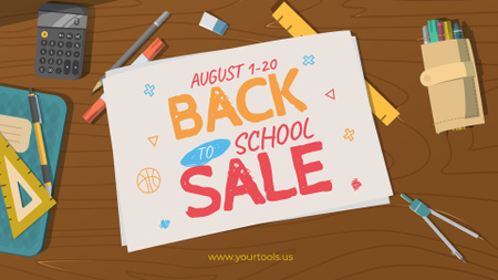 Back to School Sale Stationery on Table FB event cover Design Template