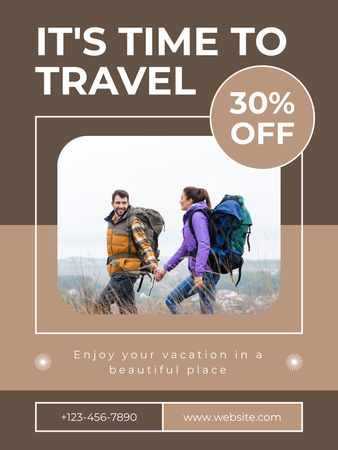 Hiking Tour Offer Discount on Brown Poster US Design Template