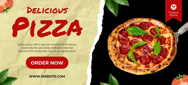 Delicious Pizza with Sausage Coupon 3.75x8.25inデザインテンプレート