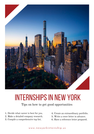 Internships in New York with City view Poster A3 Design Template
