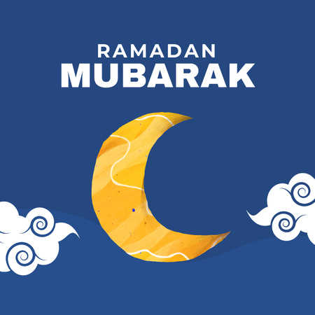 Greeting on Ramadan with Moon and Clouds Instagram Design Template