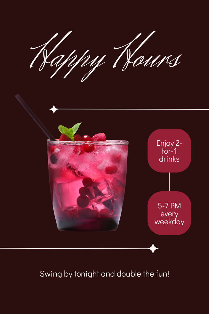 Happy Cocktail Clock with Berries and Ice Pinterestデザインテンプレート