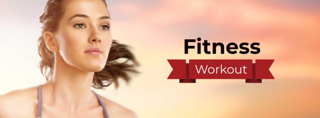 Fitness Workout Offer with Girl running Facebook coverデザインテンプレート