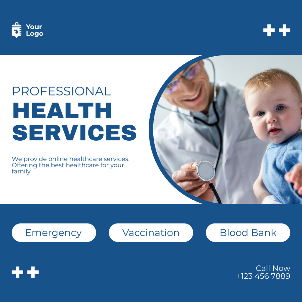 Professional Healthcare Services with Cute Baby Instagram Πρότυπο σχεδίασης