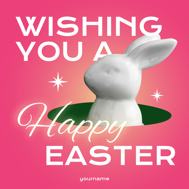 Easter Greeting with Decorative Rabbit on Pink Instagram Design Template