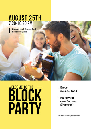 Friends at Block Party with Guitar Poster Design Template