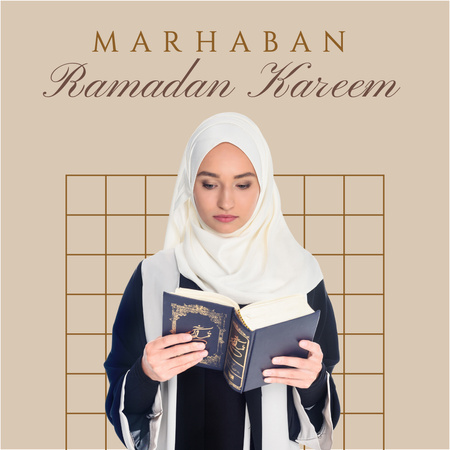 Young Woman in Hijab Greeting on Ramadan Instagram Design Template