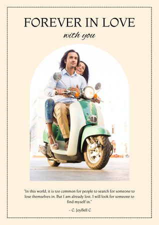 Plantilla de diseño de Romantic Quote with Couple in Love on Motorcycle Poster A3 