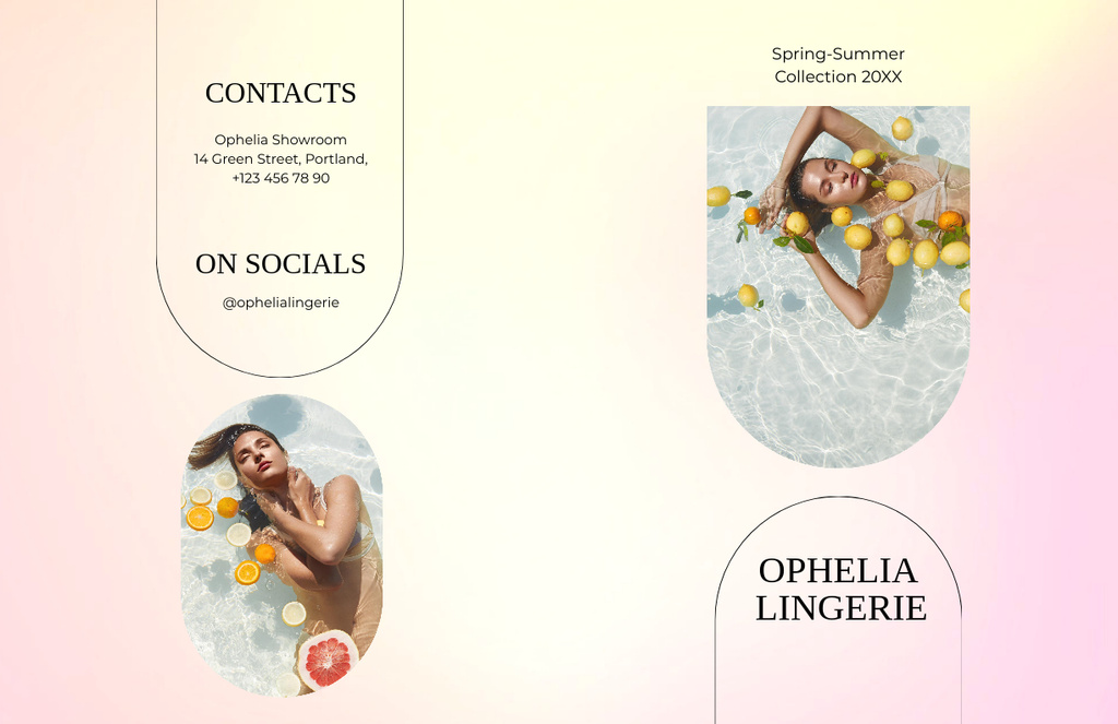 Lingerie collection Announcement with Beautiful Woman in Pool with Lemons Brochure 11x17in Bi-fold Tasarım Şablonu