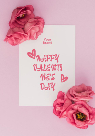 Happy Valentine's Day With Flowers Composition Postcard A5 Vertical Tasarım Şablonu