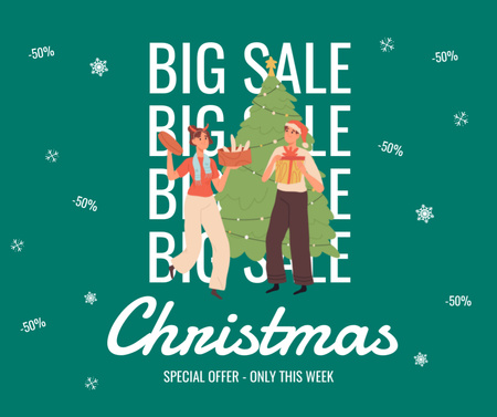 Ontwerpsjabloon van Facebook van Christmas Sale Offer with Cute Illustration
