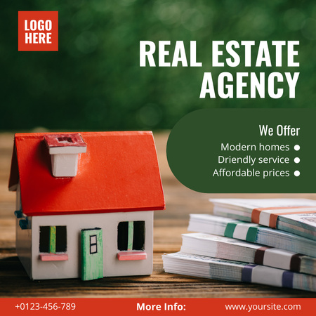 Real Estate Agency Ad With Services List Promotion Instagram Design Template