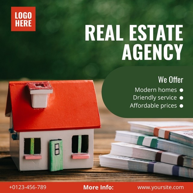 Real Estate Agency Ad With Services List Promotion Instagram tervezősablon