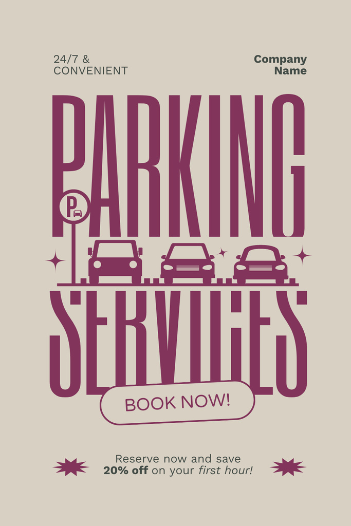 Promo for 24-hour Parking on Pink Pinterest Modelo de Design