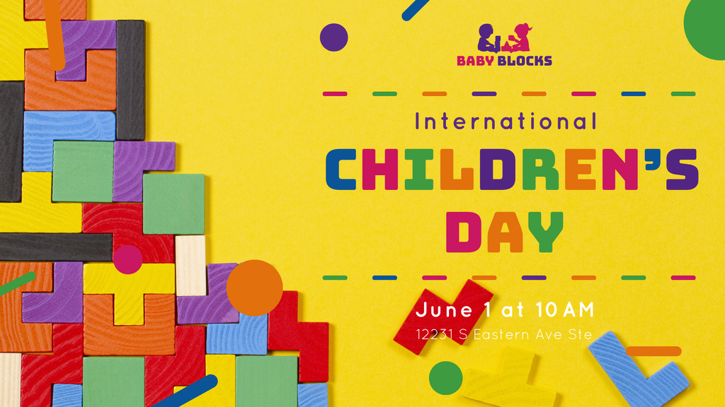 Children's Day Greeting Kids Toys and Constructor FB event cover Design Template