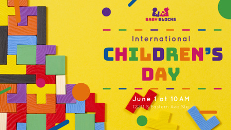 Plantilla de diseño de Saludo del día del niño Juguetes para niños y constructor FB event cover 