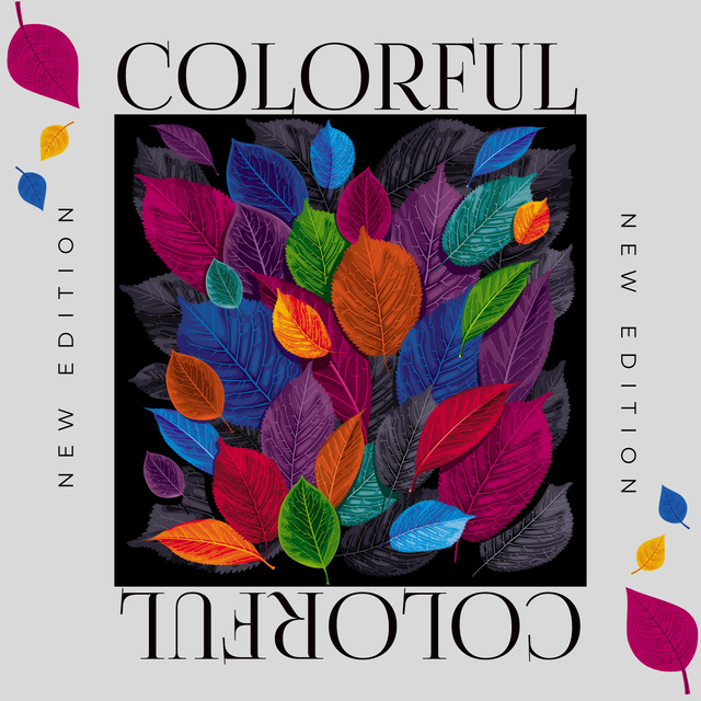 Colorful leaves in gray frame with elegant titles Album Cover Design Template
