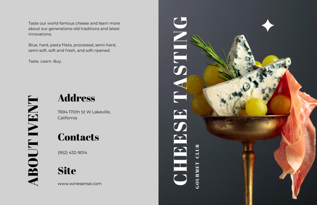Cheese Tasting Event Announcement with Green Grape Brochure 11x17in Bi-fold Design Template