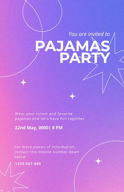 Pajama Party Announcement on Bright Purple Gradient Invitation 5.5x8.5in tervezősablon