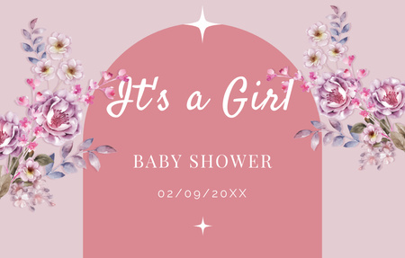 Υπέροχο Baby Shower με τρυφερά λουλούδια σε ροζ χρώμα Invitation 4.6x7.2in Horizontal Πρότυπο σχεδίασης
