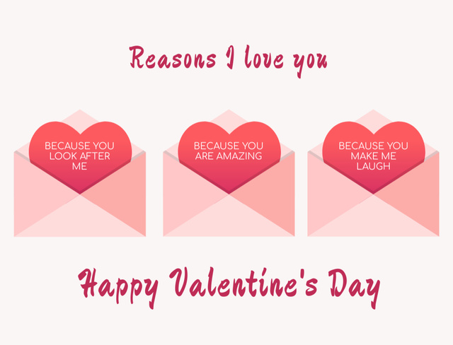 Warm Valentine's Day Wishes With Envelopes Postcard 4.2x5.5in Design Template
