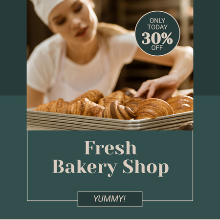 Reklama na prodej čerstvé pekárny na tmavě zelené Instagram Šablona návrhu