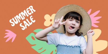 Summer Sale Ad with Cute Little Girl Twitter Design Template