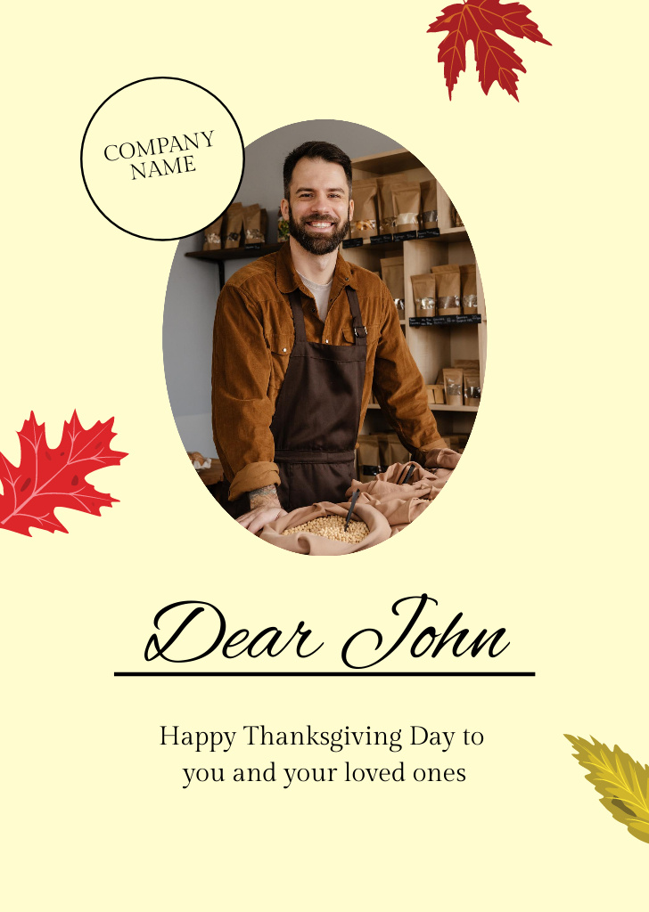 Thanksgiving Holiday Wishes with Smiling Man Flyer A6デザインテンプレート