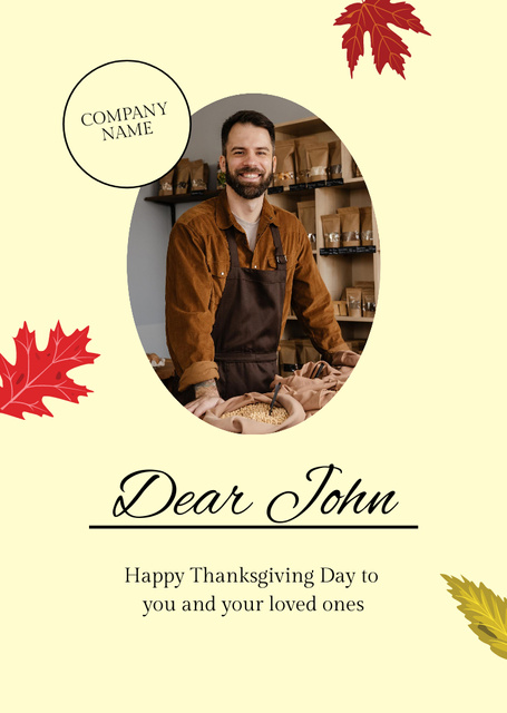 Thanksgiving Holiday Wishes with Smiling Man Flyer A6 Design Template