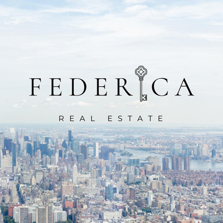 Ontwerpsjabloon van Logo van Real Estate Agency Ad wit Cityscape