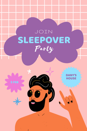 Announcement of Cool Sleepover Party Invitation 6x9in Design Template