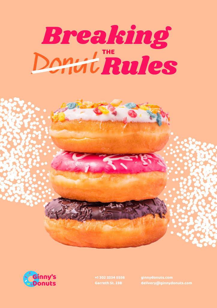 Woman eating Huge Delicious Donuts Poster – шаблон для дизайна