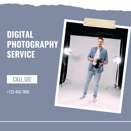 Digital Photography Service on Blue Instagram Design Template