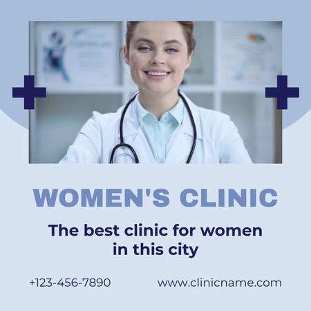 Ontwerpsjabloon van Animated Post van Women's Health Clinic Ad with Friendly Doctor