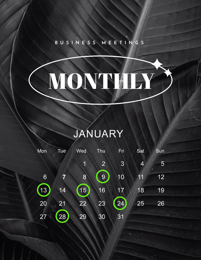 Business Monthly Meeting Planner with Leaves Notepad 8.5x11in – шаблон для дизайну