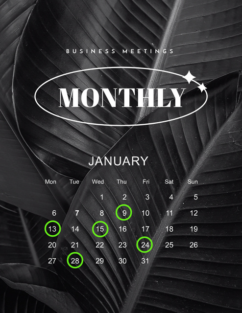 Business Monthly Meeting Planner with Leaves Notepad 8.5x11in – шаблон для дизайна