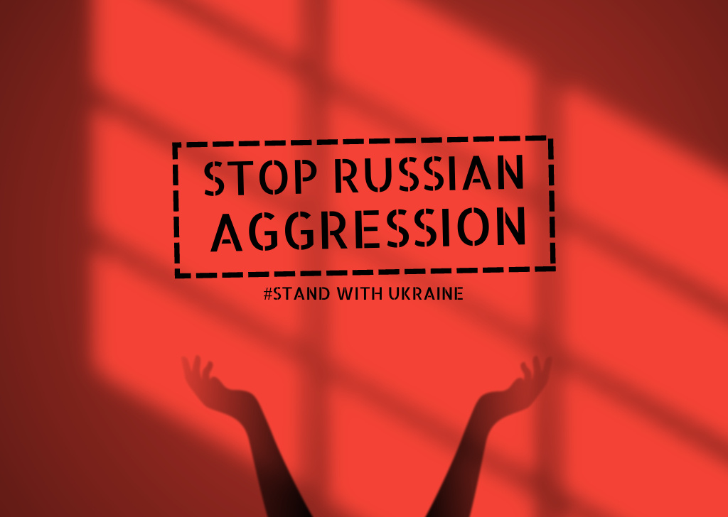 Designvorlage Stop Russian Aggression in Ukraine für Flyer A6 Horizontal
