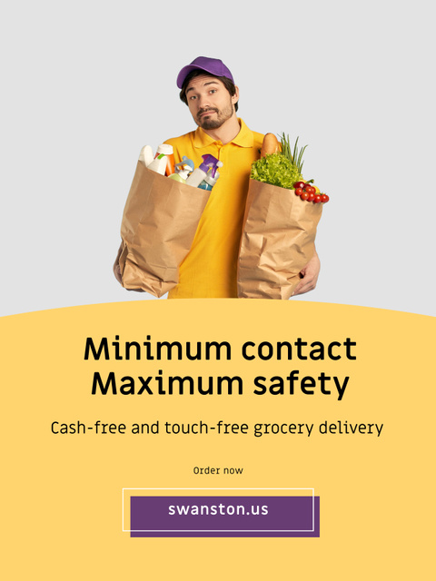 Plantilla de diseño de Touch-free Delivery Services offer with courier by car Poster US 