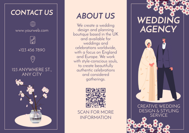 Designvorlage Wedding Agency Offer with Couple on Purple für Brochure