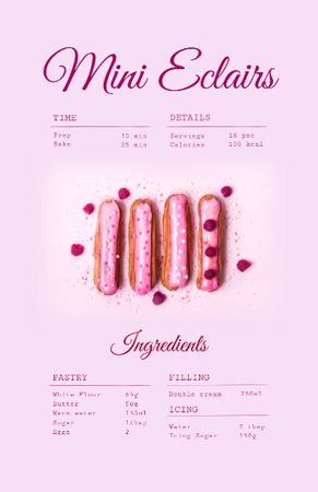 Yummy Eclairs Cooking Steps Recipe Card Design Template