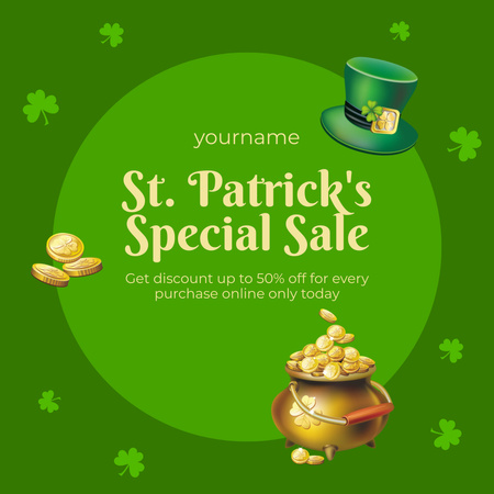 St. Patrick's Day Sale Announcement with Gold Instagram Design Template